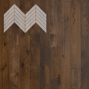 Паркет Елка Французская Lab Arte Chevron Дуб Рустик Коньяк лак 600/510х90х14/3/45° в интерьере